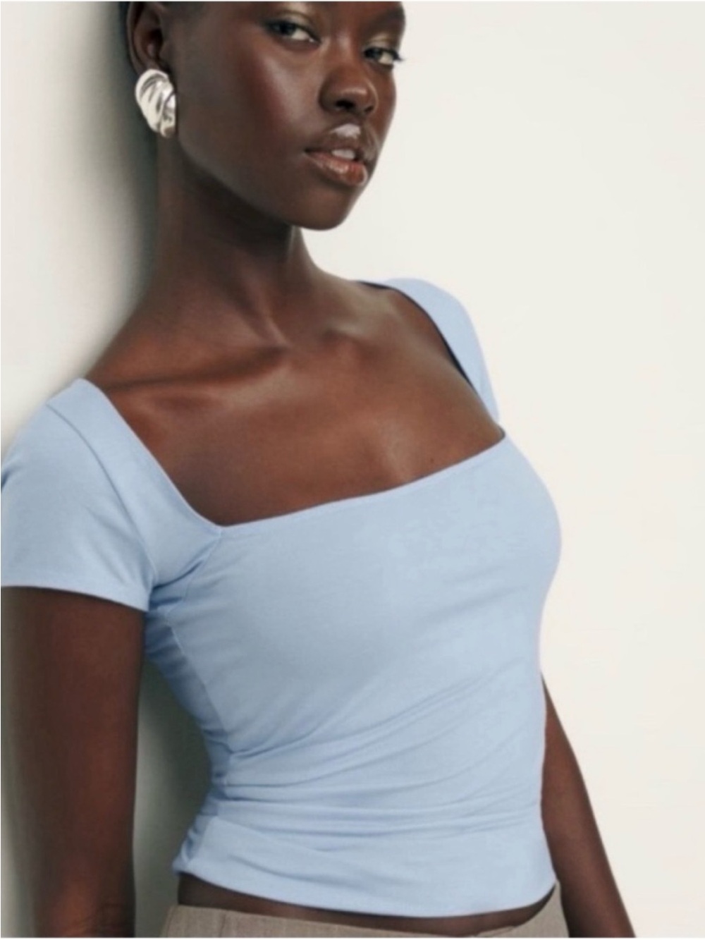 Y2K Reformation Cap Sleeve Square Neck Top Size S Blue Minimalist Elevated Basic